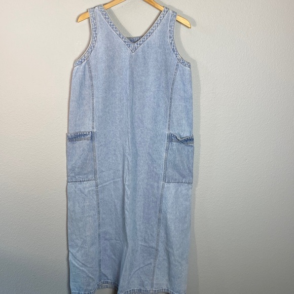 Color Me Cotton Dresses & Skirts - Vintage Denim Jumper Midi‎ V-Neck Dress